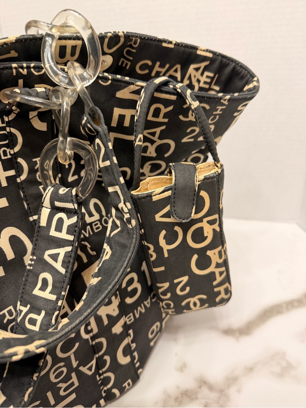CHANEL Bysy Line Tote Bag Canvas Black CC XL tote w/COA - Picture 12 of 16